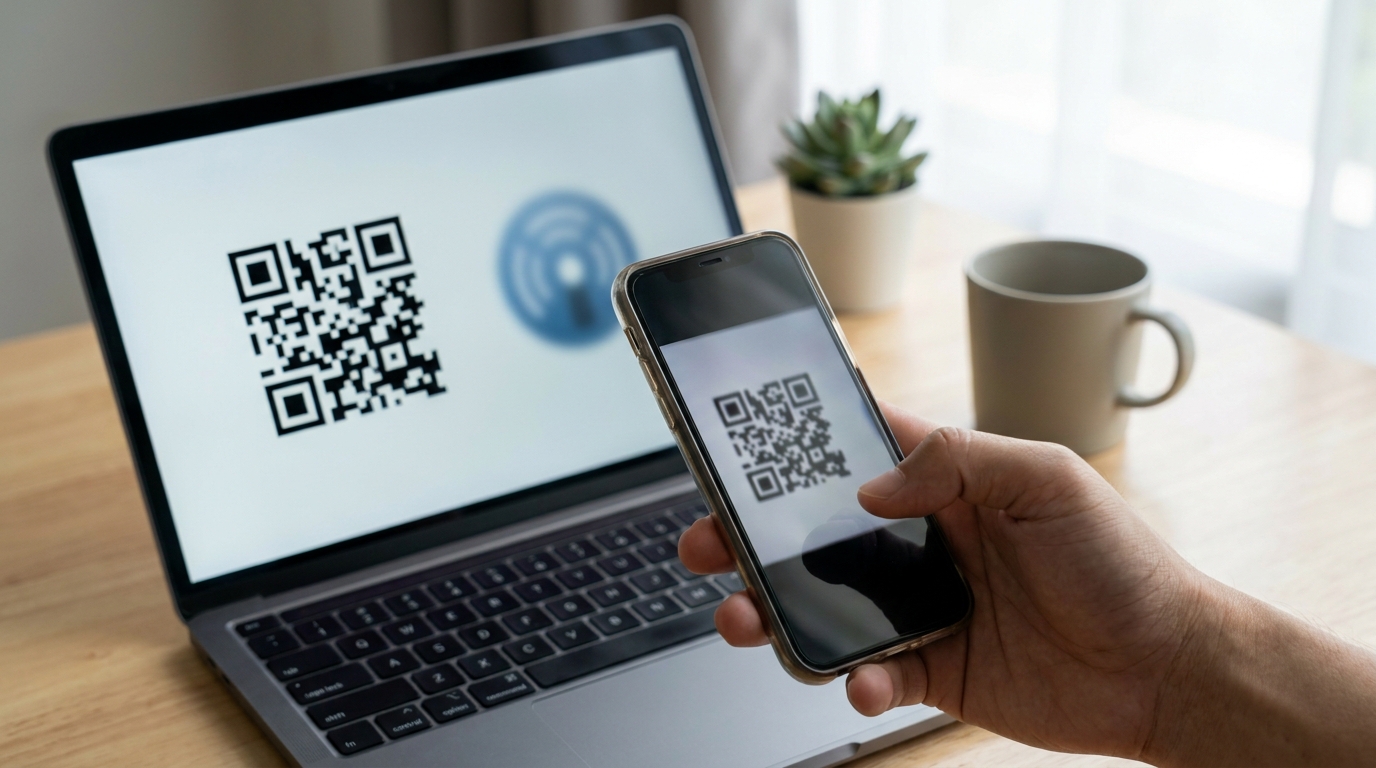 Hand scanning eSIM QR code on smartphone