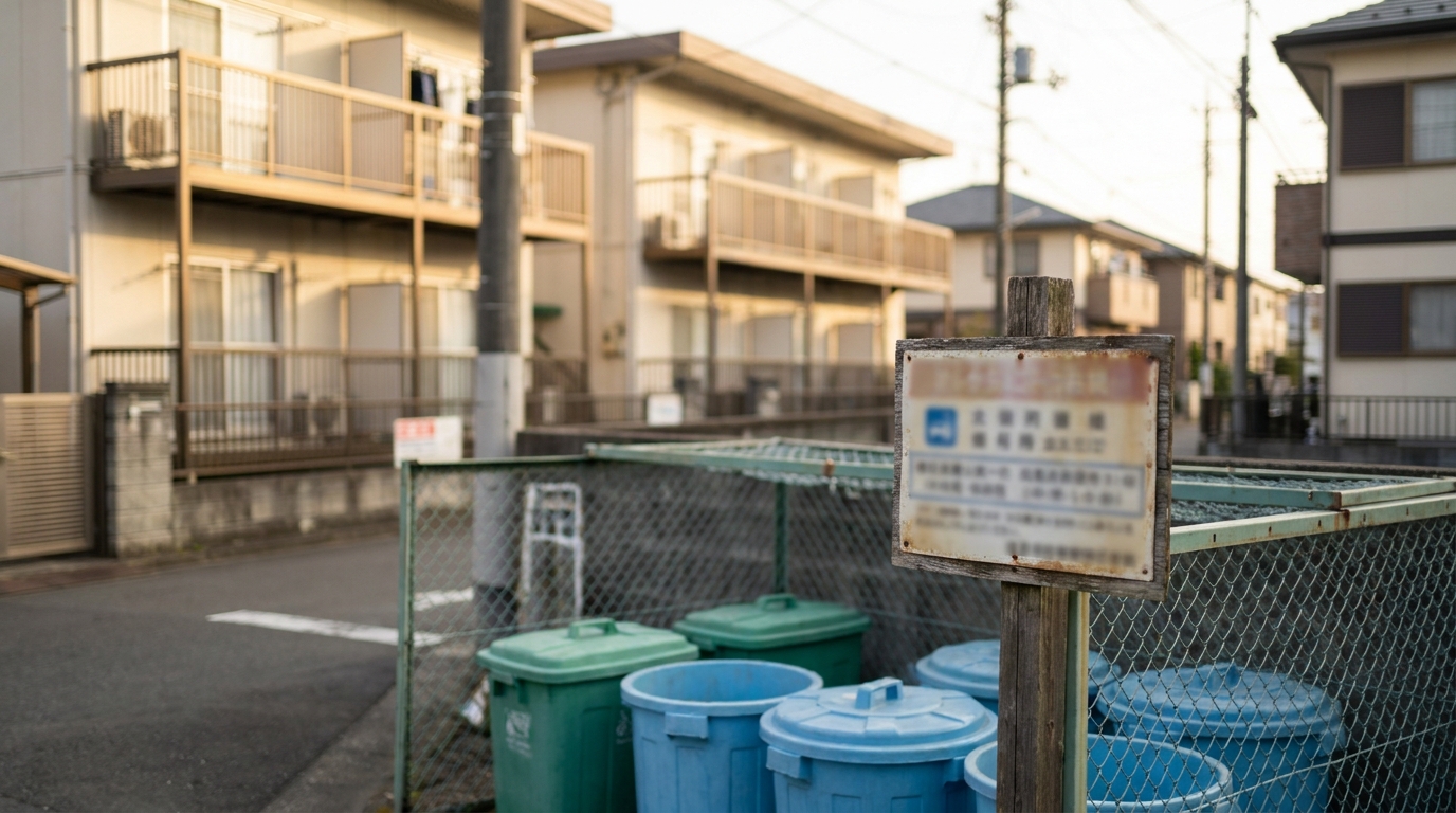 Residential garbage collection point in a Japanese neighborhood