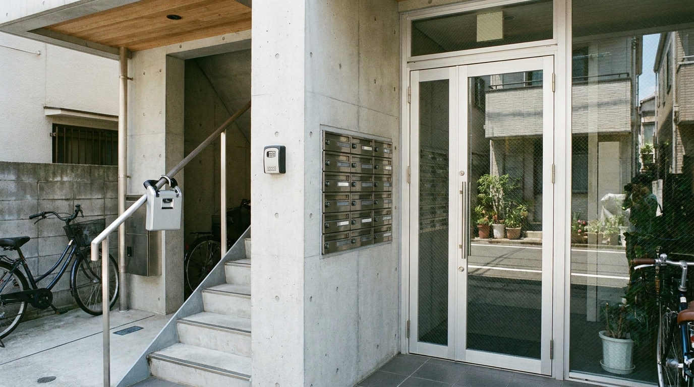 Typical key box locations around a Japanese apartment building entrance