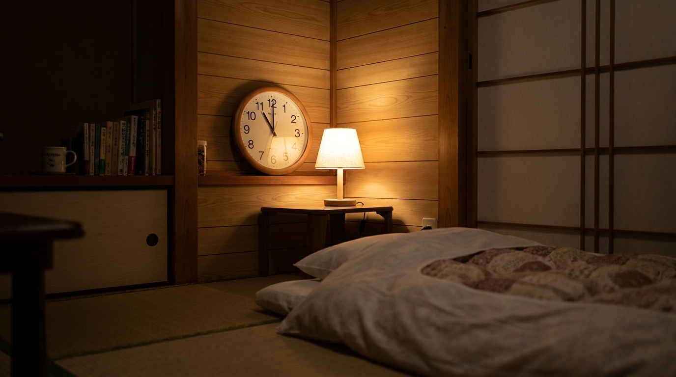 Wall clock showing 11pm in a quiet Japanese apartment