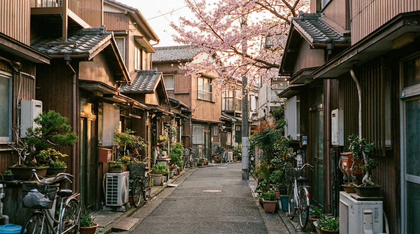 Quiet residential backstreet in old Tokyo