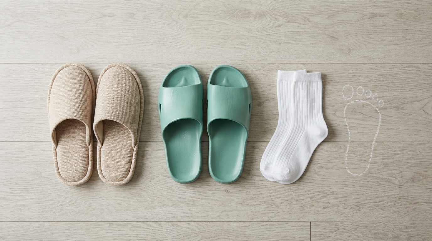 Slippers, toilet slippers, and socks compared