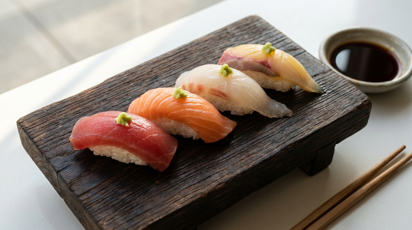Tokyo sushi platter on wooden board