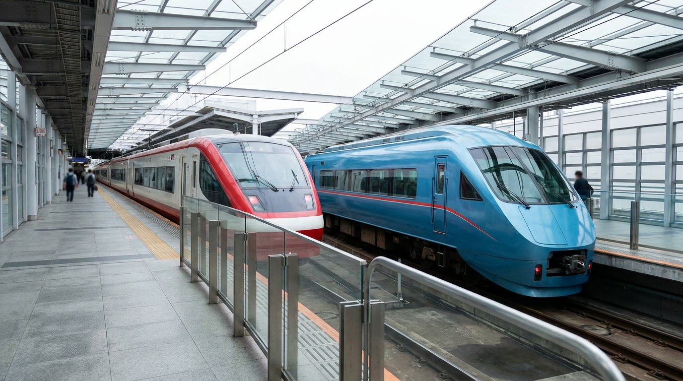 Two airport express trains at Narita Airport station
