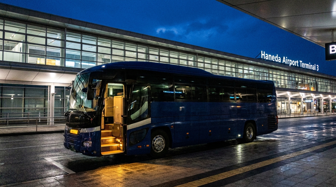 Late-night limousine bus at Haneda Airport