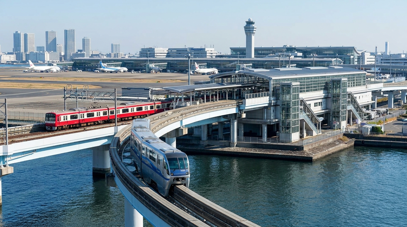 Tokyo Monorail and Keikyu trains at Haneda Airport