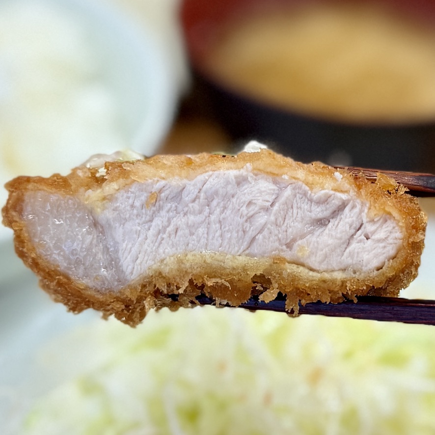 Close-up of a thick-cut tonkatsu showing coarse panko breading and a juicy interior (illustrative image)