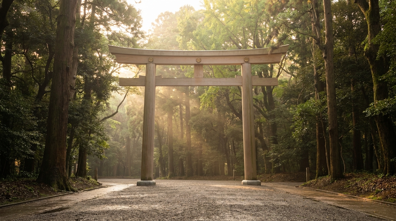 Meiji Shrine wooden torii gate at Yoyogi