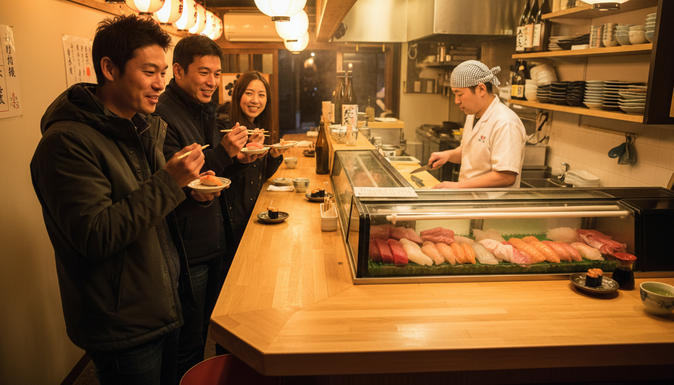 Standing sushi bar interior