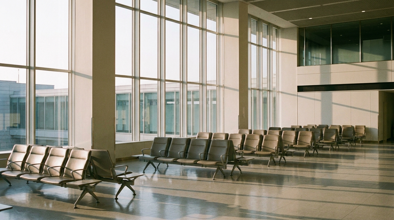 Narita Airport arrivals hall at early dawn