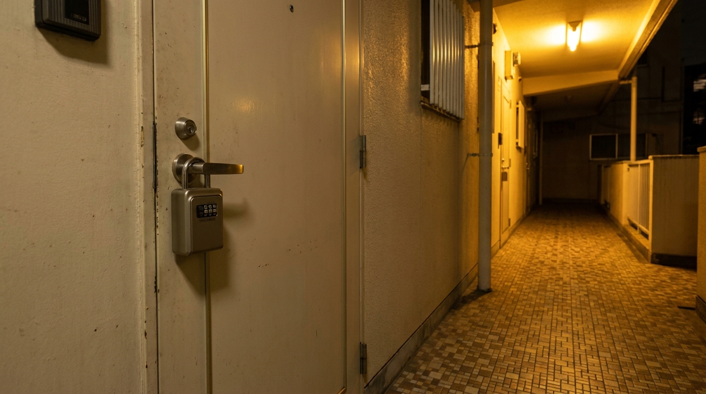 Japanese Airbnb key lock box at night
