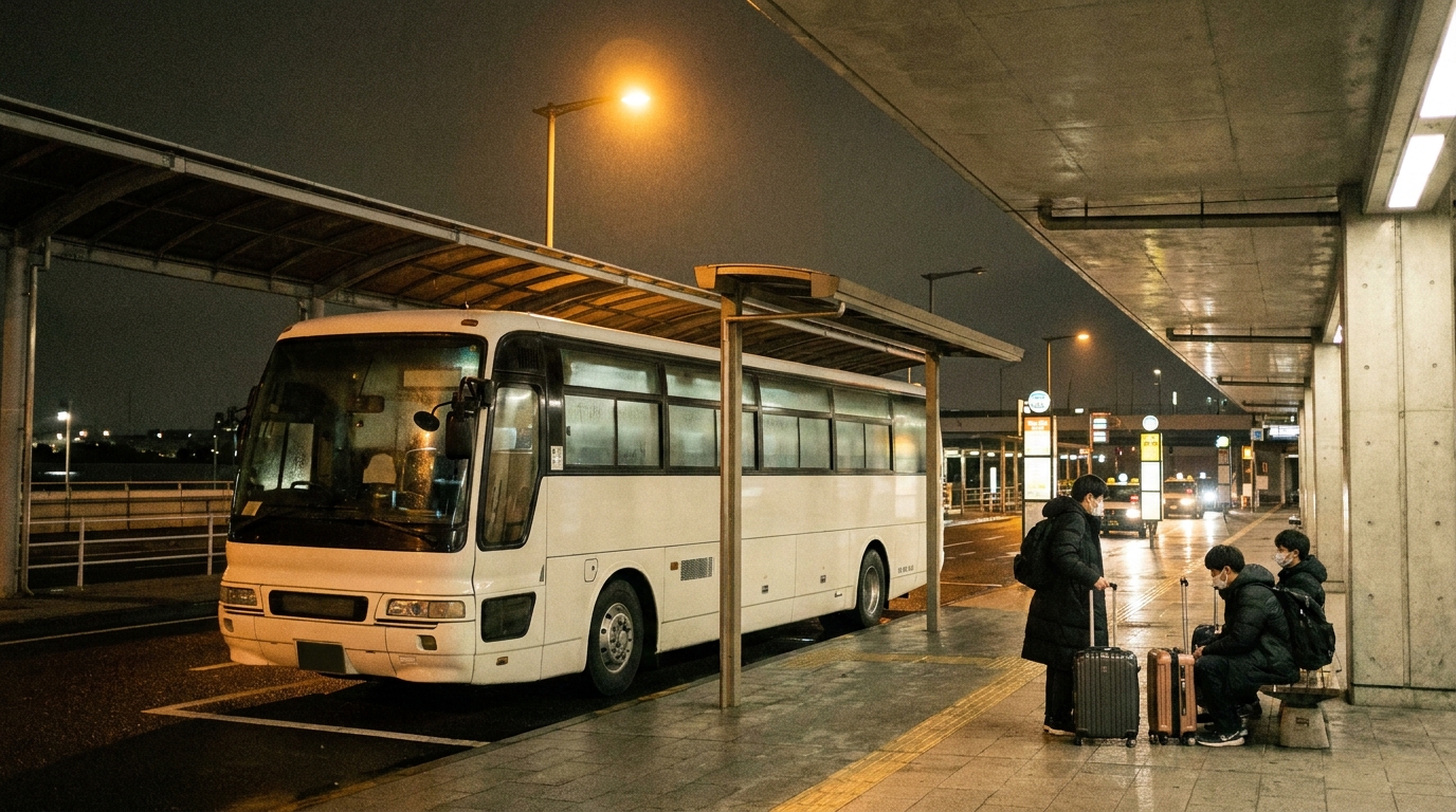 Late night airport bus stop