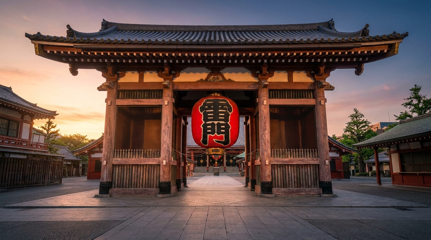 Sensoji Kaminarimon Thunder Gate at dawn
