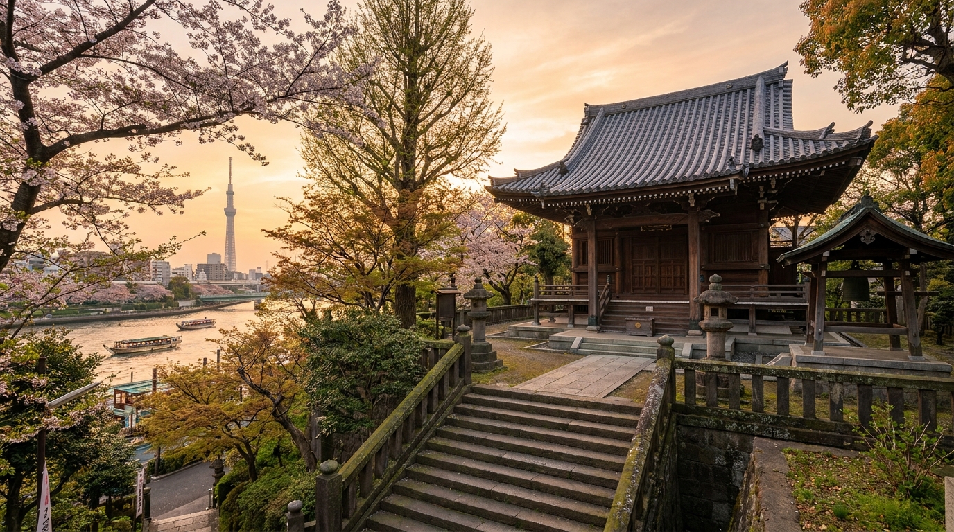 Matsuchiyama Shoden temple by Sumida River