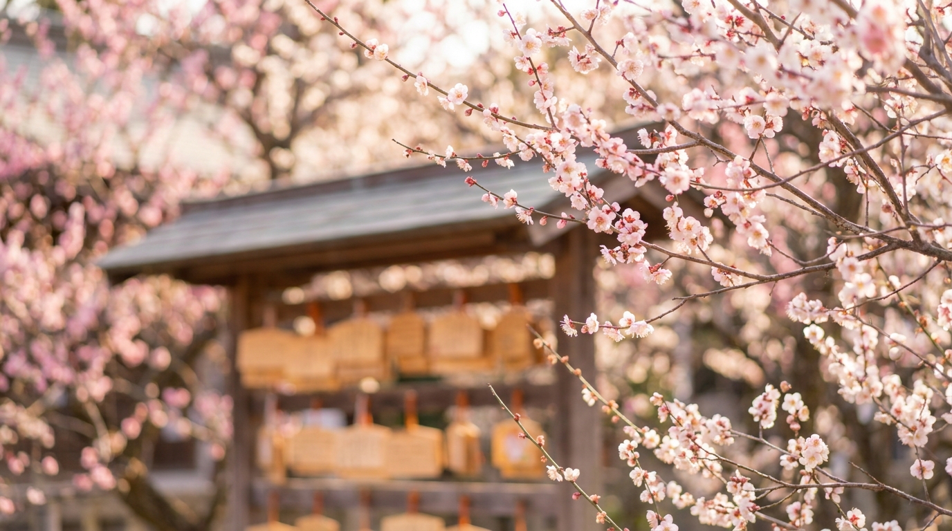 Yushima Tenjin plum blossoms with ema plaques