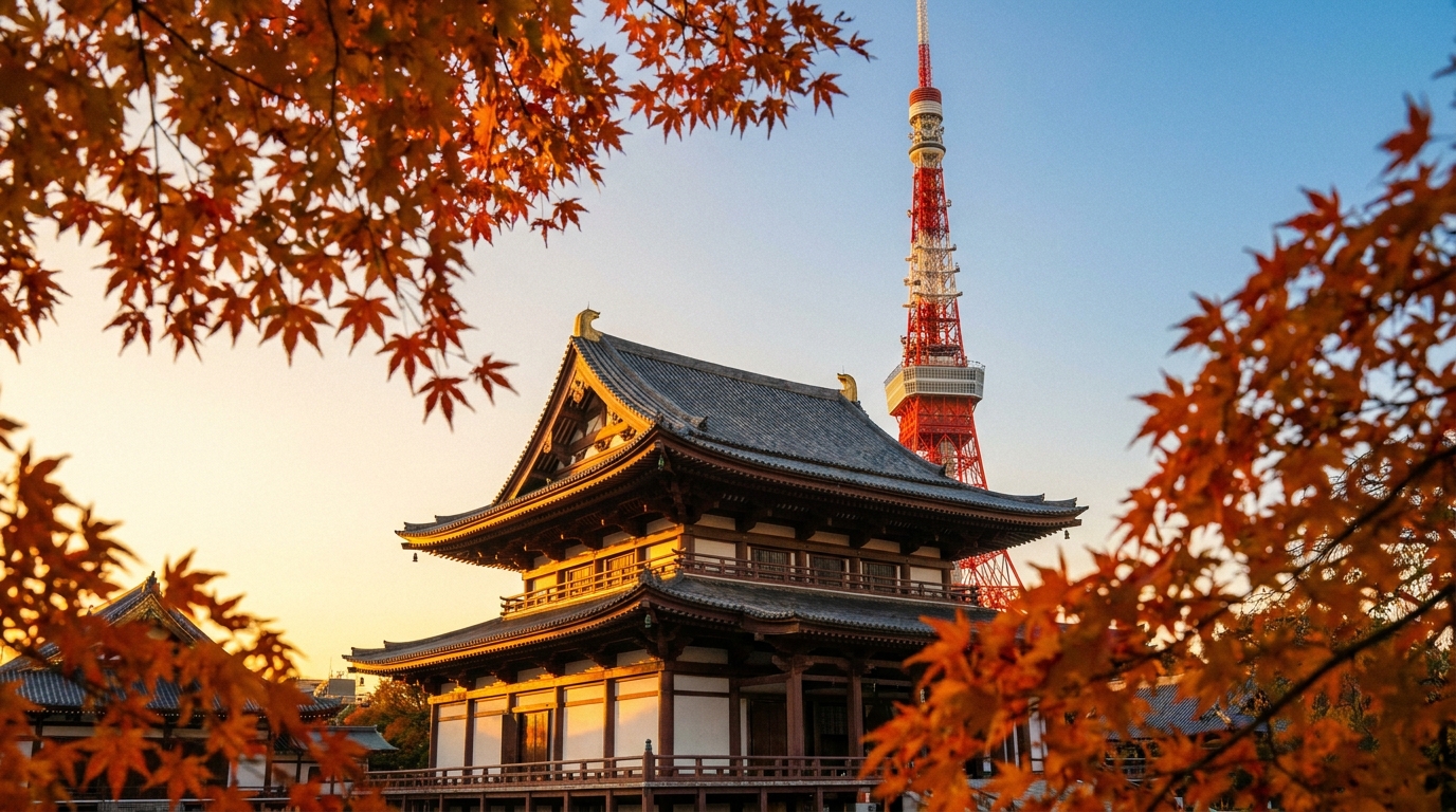 Zojoji Temple with Tokyo Tower behind