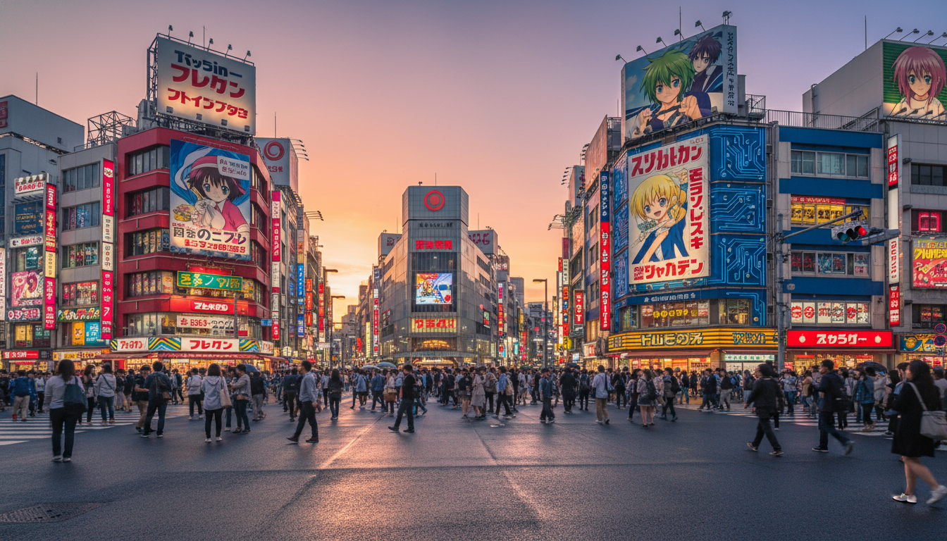 Akihabara neon signs and anime shops