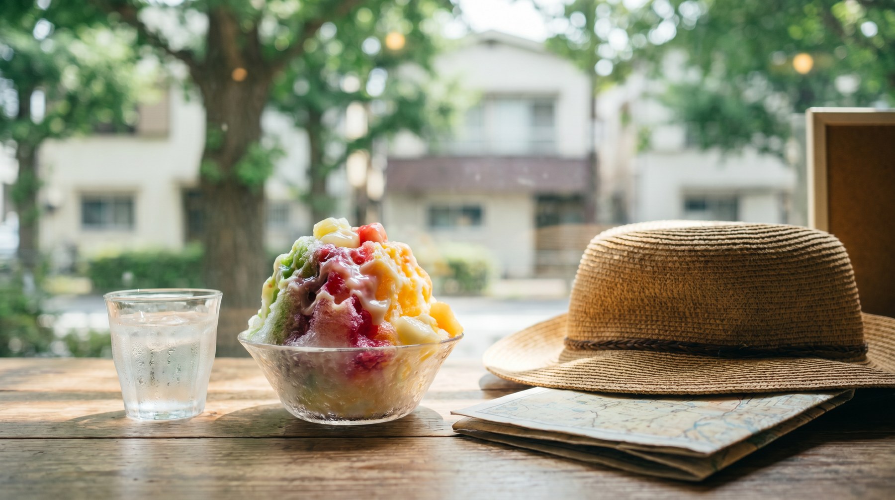 Kakigori bowls on a Tokyo summer cafe table