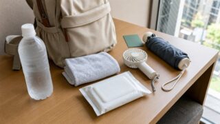 Summer cooling kit on a hotel desk in Japan