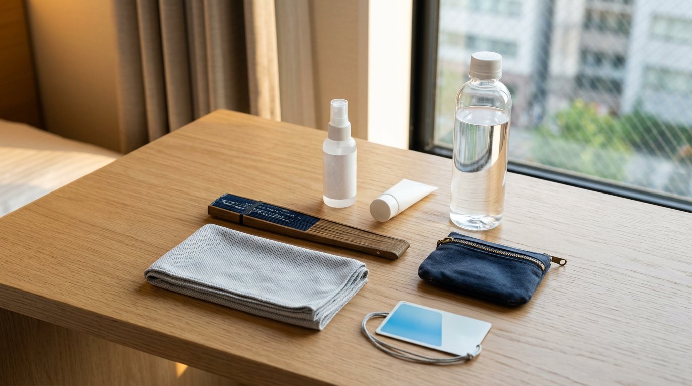 Festival and fireworks bite-care kit with mosquito repellent, after-bite medicine, cooling towel, and water