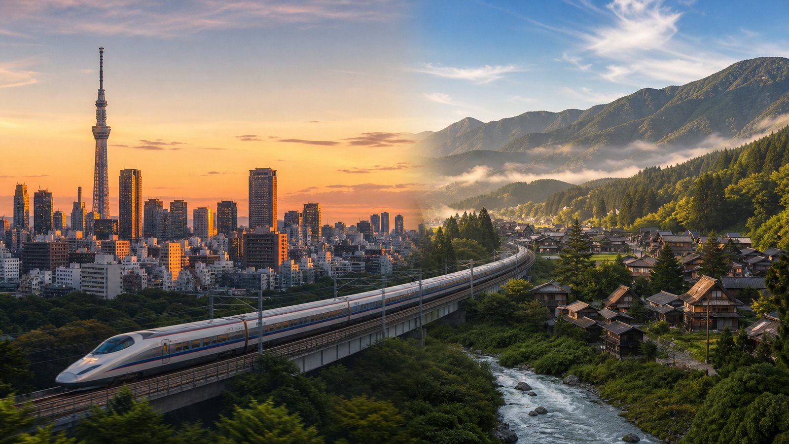 Concept image connecting Tokyo and the Hida mountain region by rail