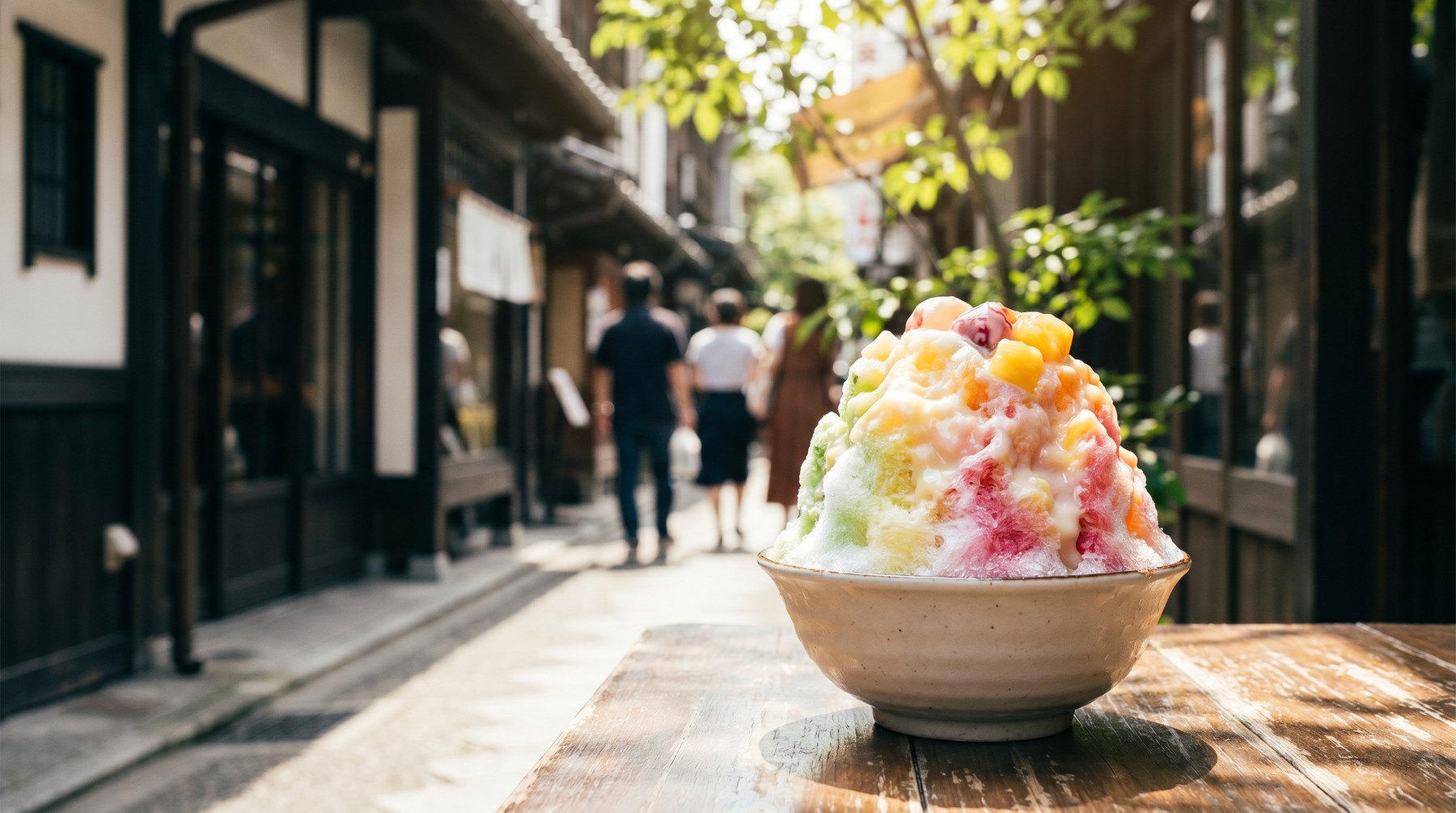 Kakigori break in a quiet Yanaka-style Tokyo street