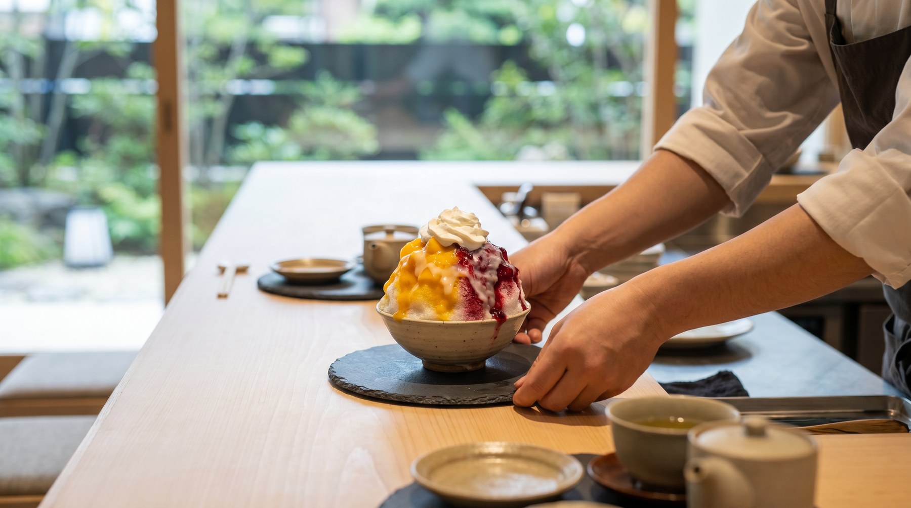 Premium kakigori served at a small counter