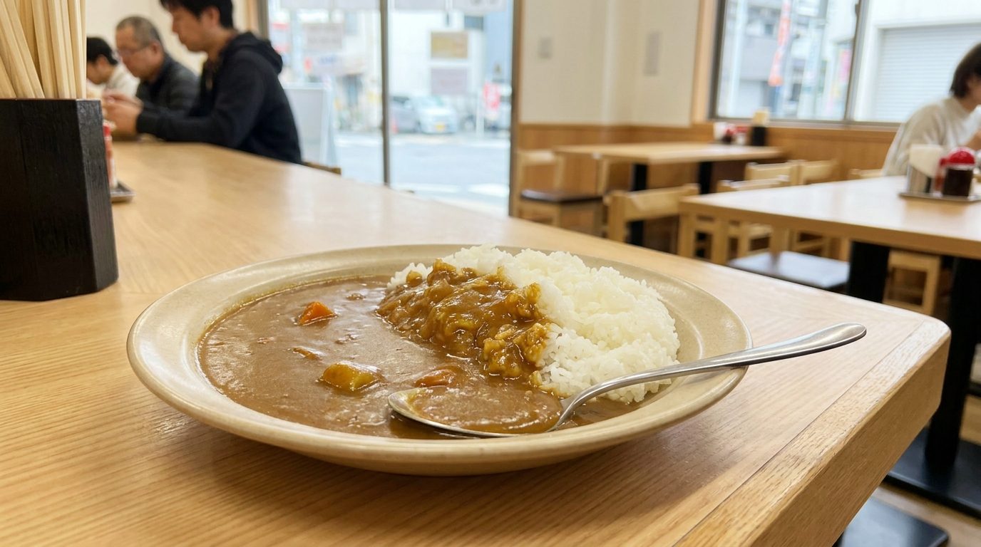 A standard plate of Japanese chain-style curry rice