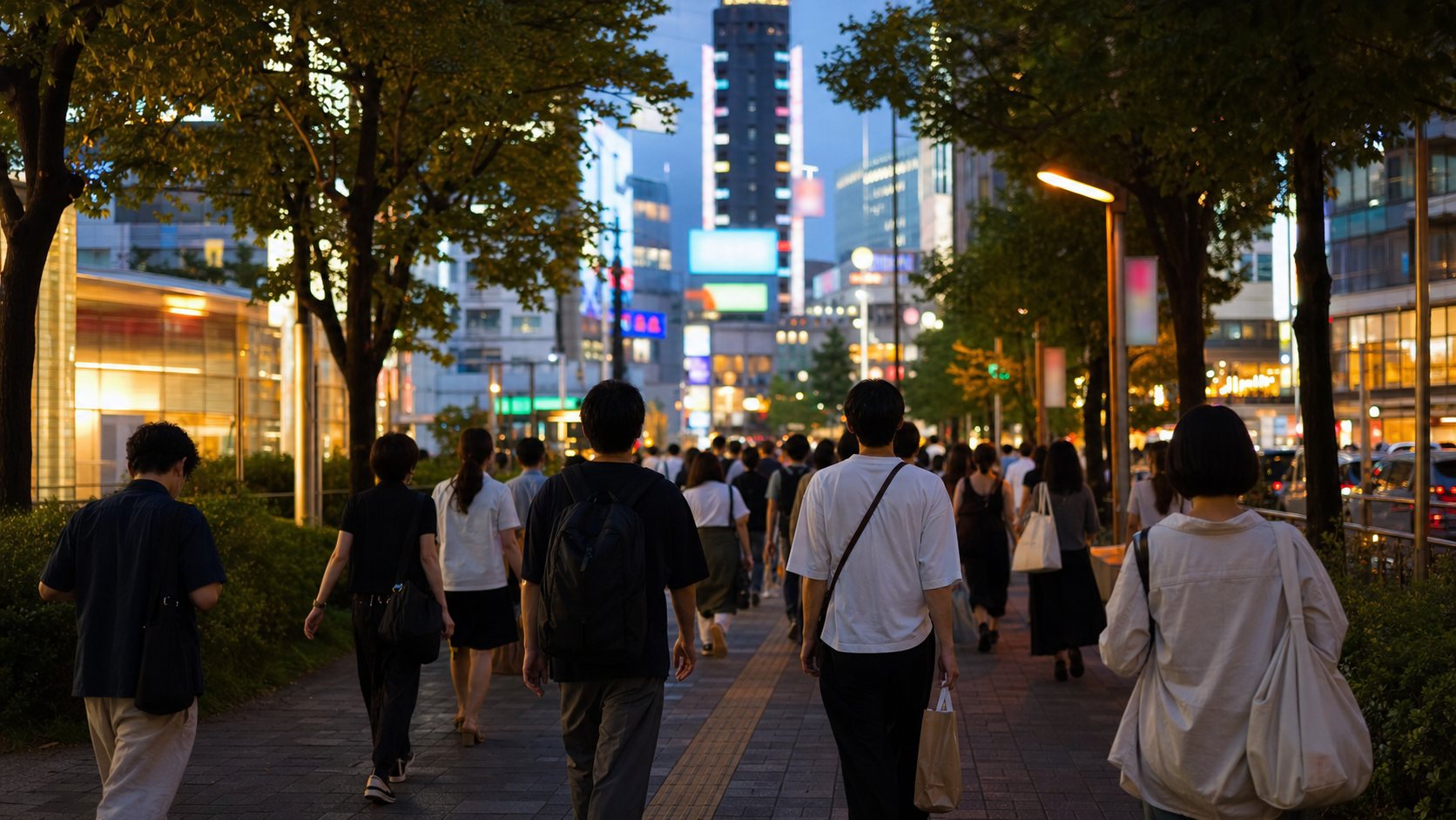 Travelers walking from a Tokyo station area toward the event district.