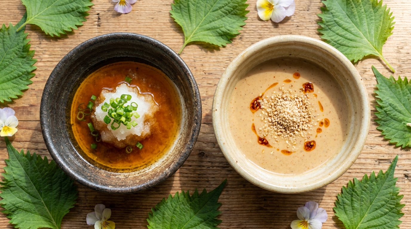 Ponzu and sesame dipping sauces for shabu-shabu
