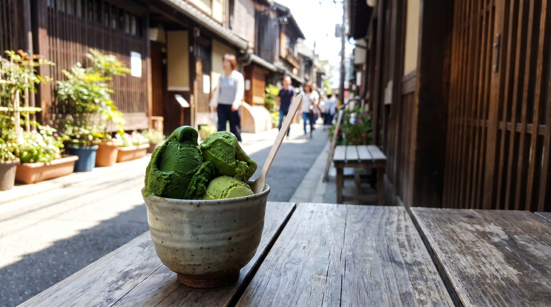 Matcha gelato in an Aoyama-style cafe setting