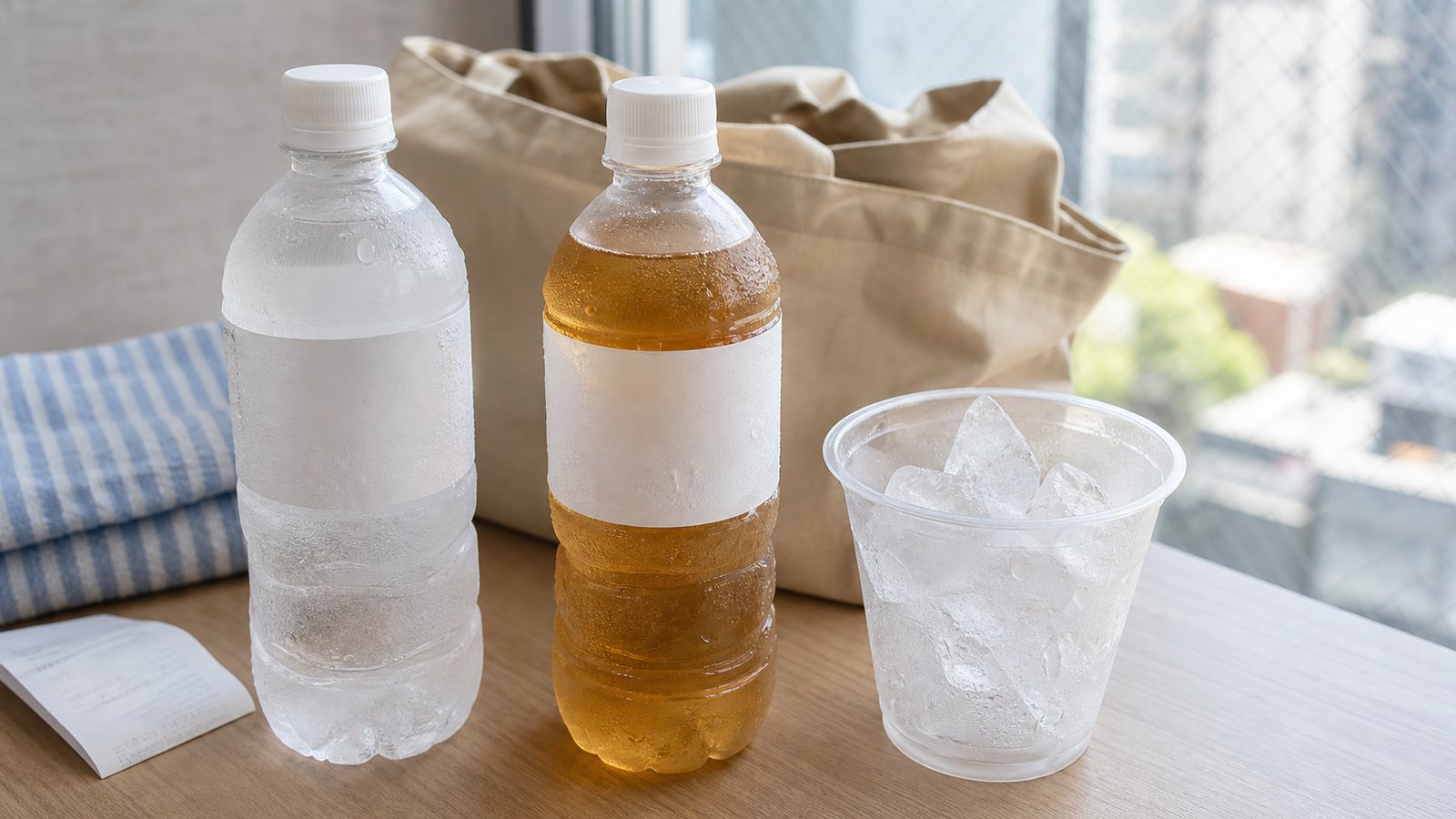 Cold drinks and ice cup for a summer travel break in Japan