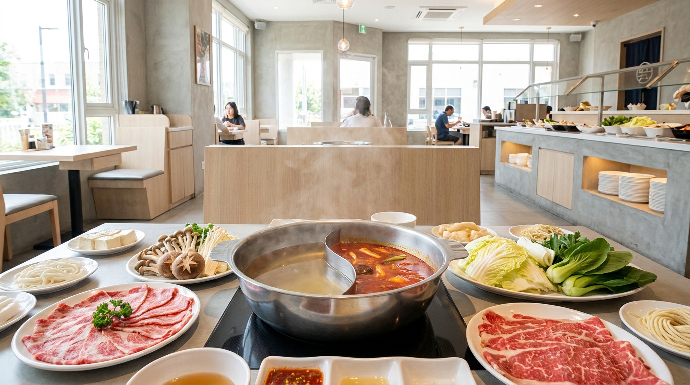 Casual all-you-can-eat shabu-shabu restaurant table