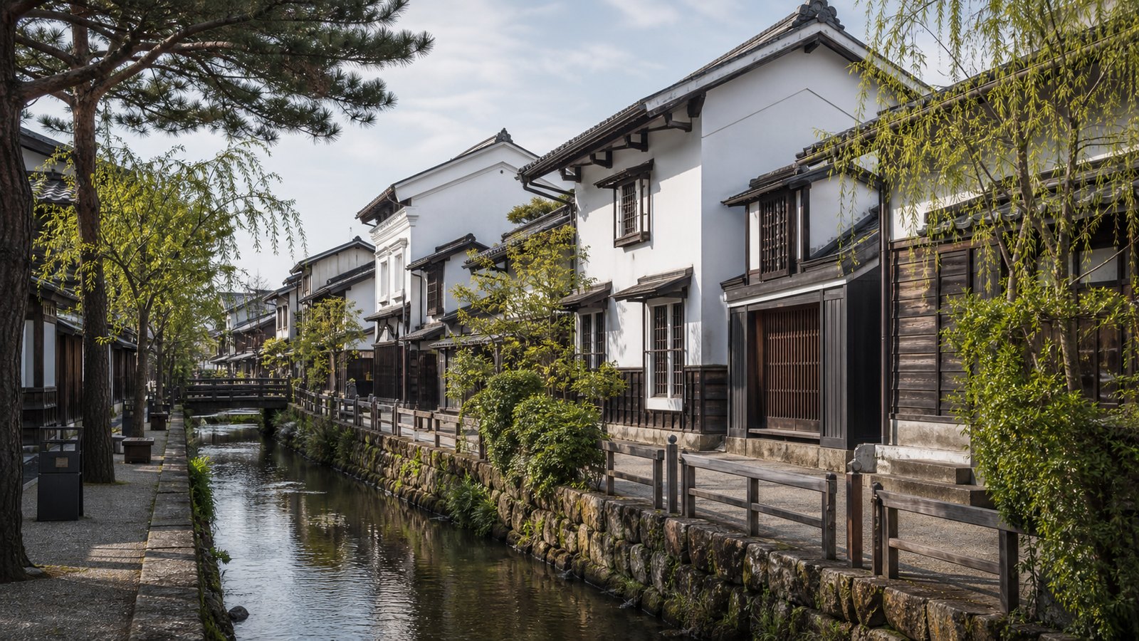 Setogawa-style canal and white-walled storehouse townscape in Hida-Furukawa