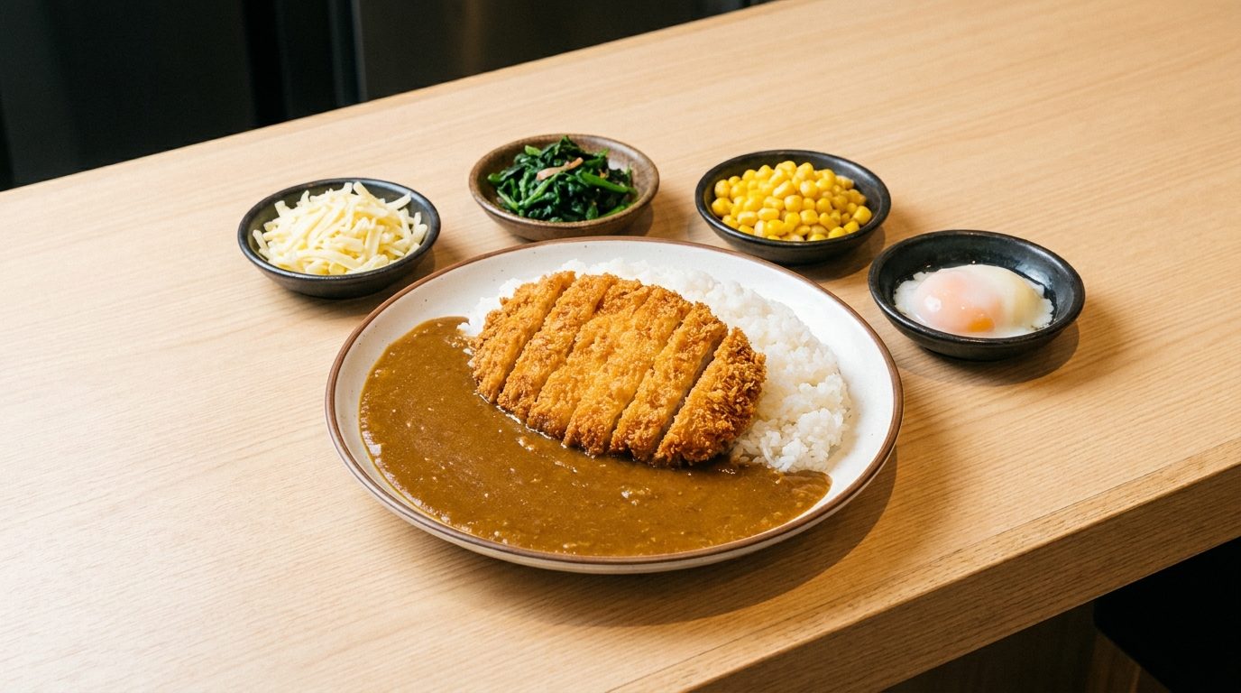 CoCo Ichibanya katsu curry with small dishes of toppings