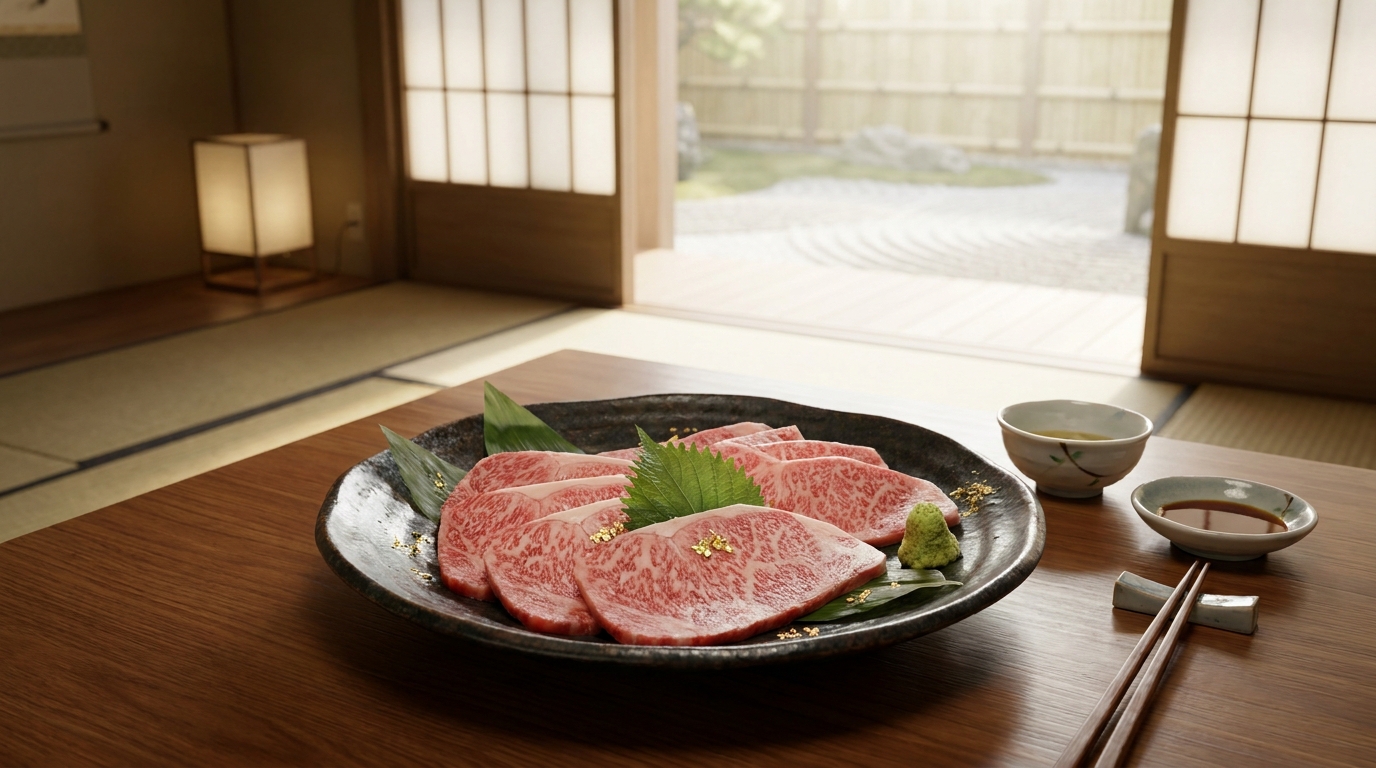 Premium marbled wagyu beef slices
