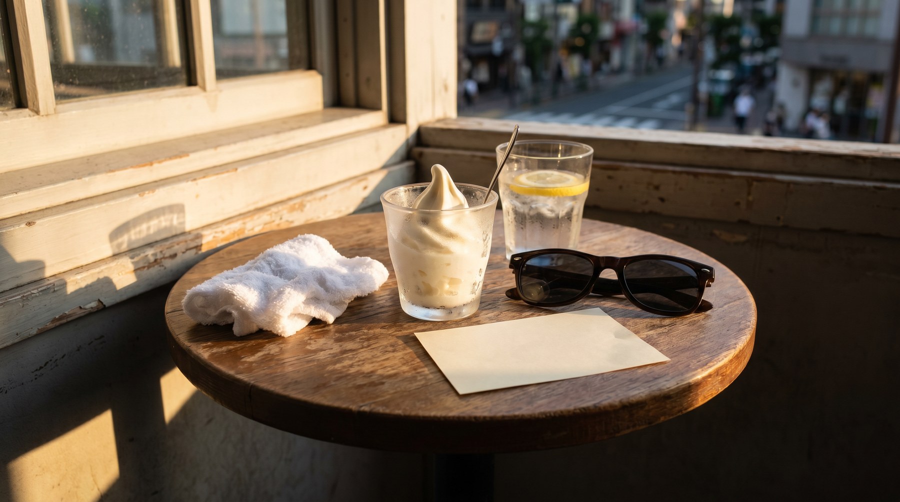 Summer heat plan B with ice cream, water, and a towel