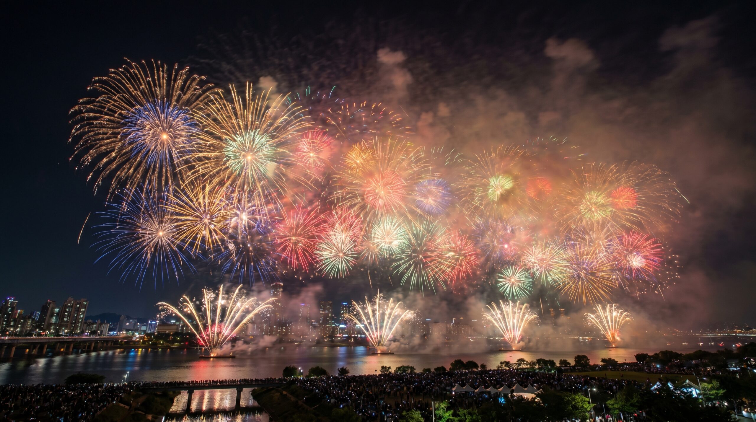 Grand finale of a fireworks festival filling the night sky