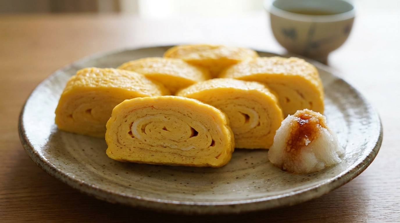 Sliced tamagoyaki rolled omelet