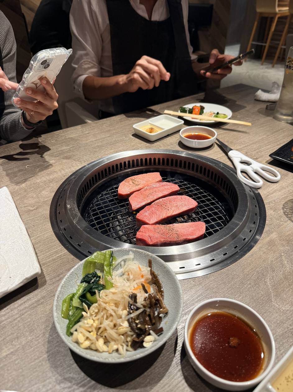 Beef tongue searing on the smokeless charcoal grill