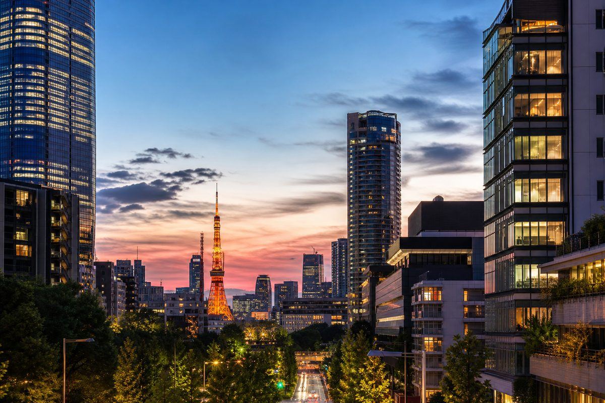 Roppongi skyline with modern towers and evening city lights