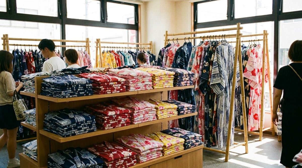 New yukata sets for sale in a Tokyo store