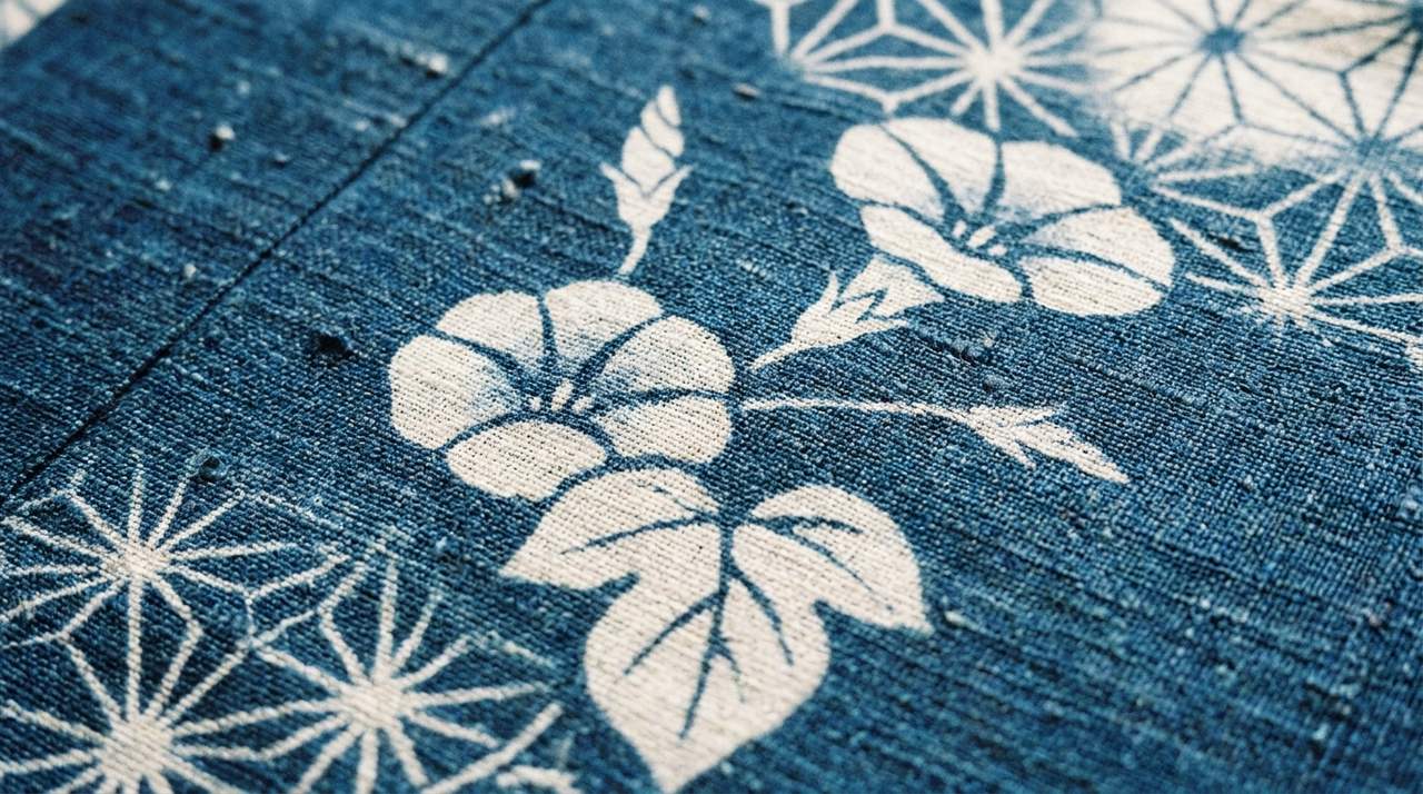 Close-up of indigo cotton yukata fabric