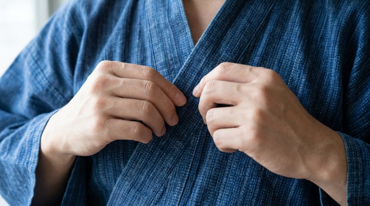 Folding a yukata left side over right