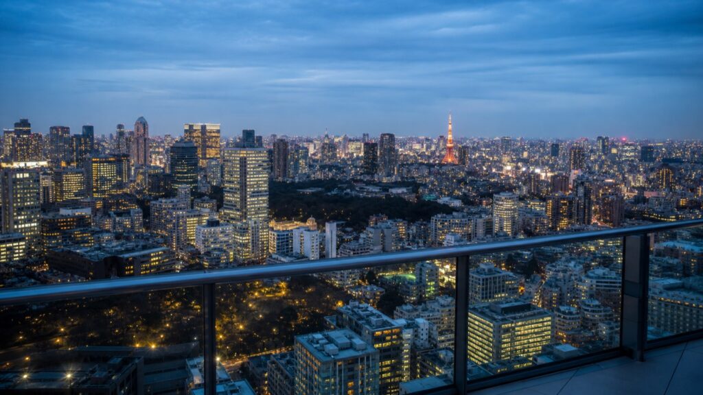 Tokyo skyline at blue hour with Tokyo Tower visible