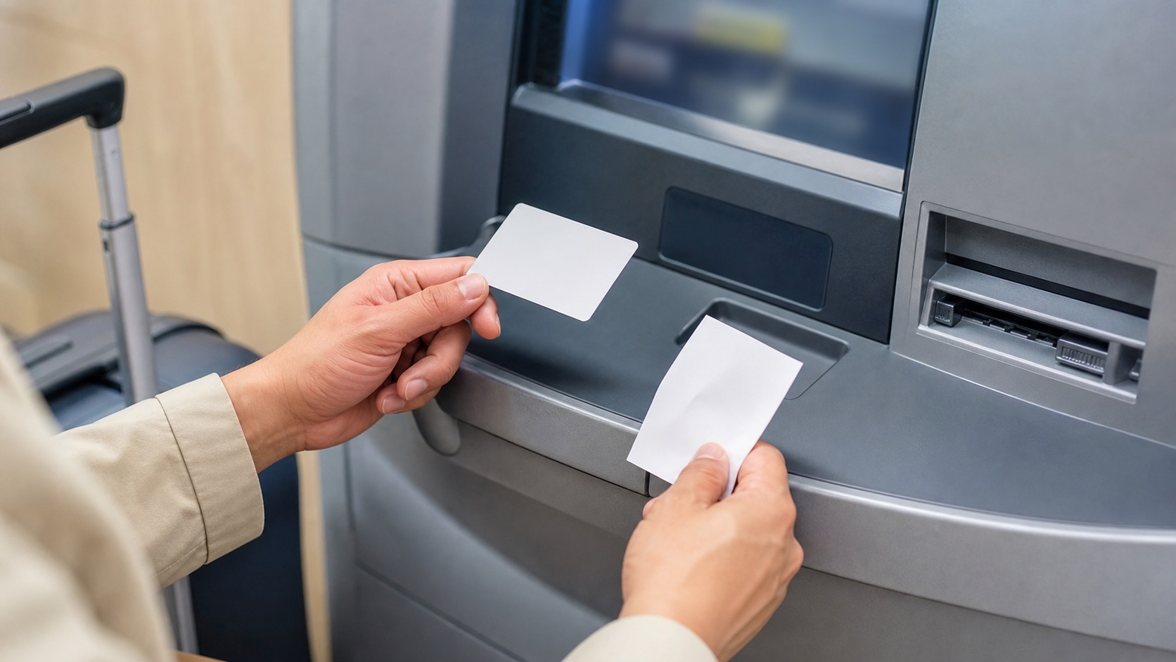 Traveler holding an ATM receipt after a failed cash withdrawal in Japan