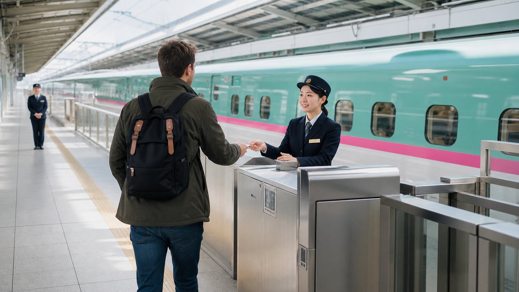 Traveler asking station staff about a missed JR East Shinkansen reservation