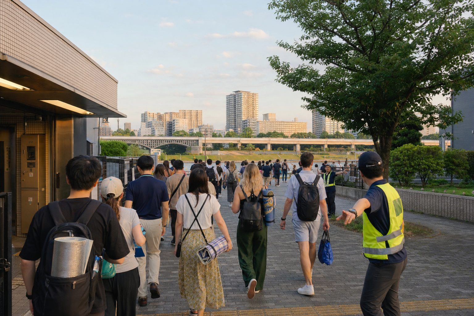 Visitors following the correct station route to the venue