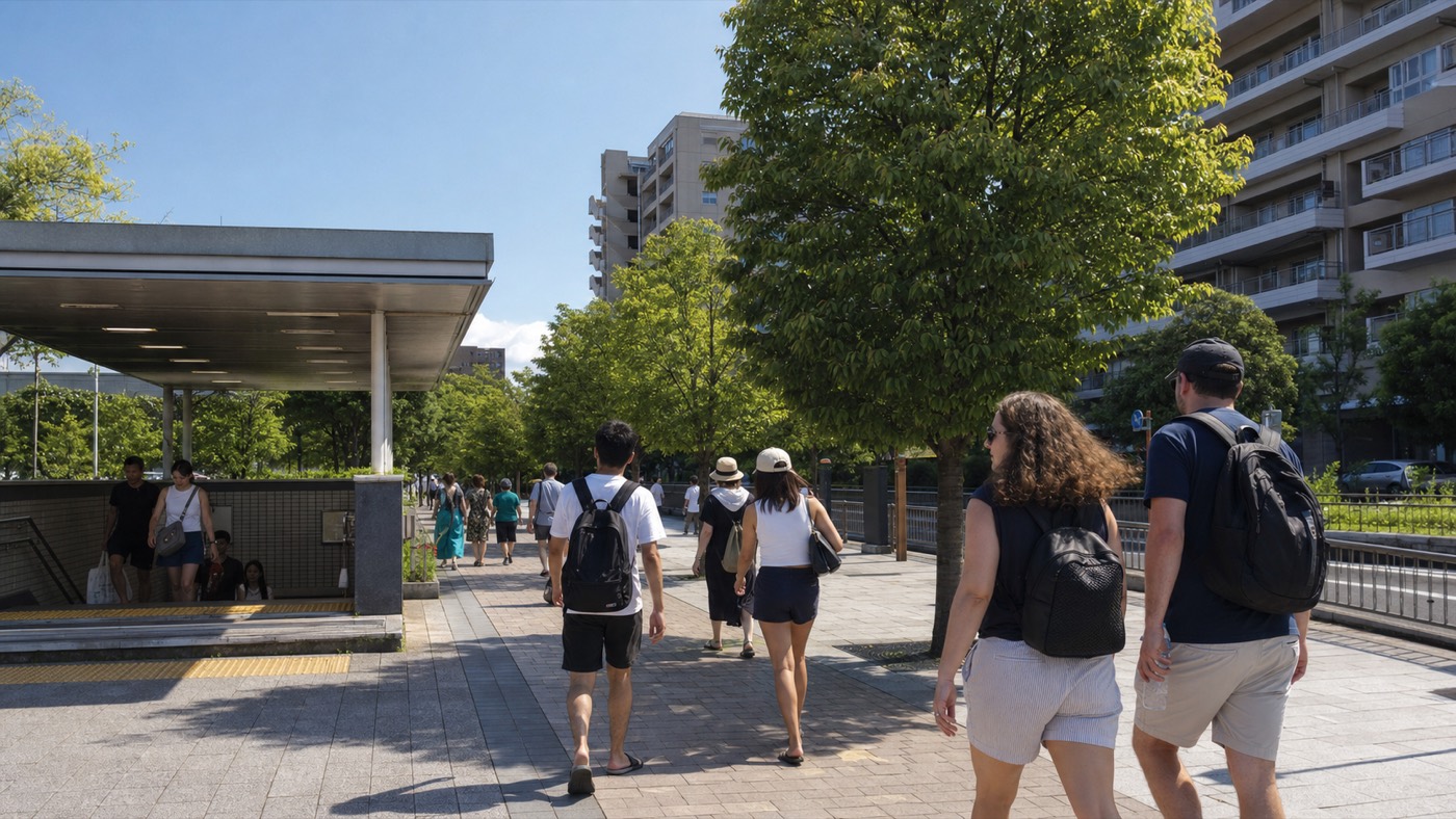 Travelers leaving Minami-sunamachi Station for Koto Fireworks