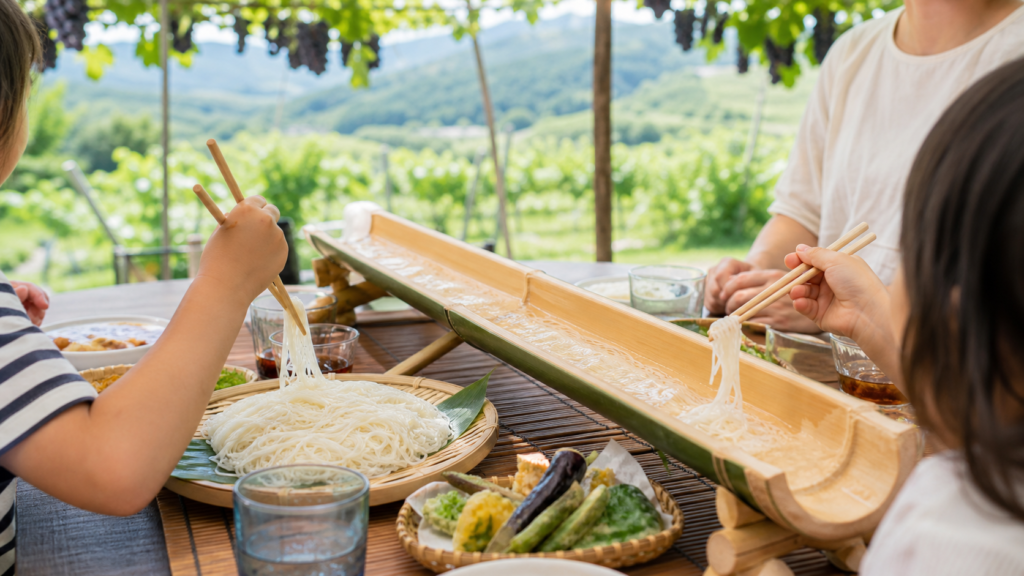 Family farm summer outing with nagashi somen near Chichibu